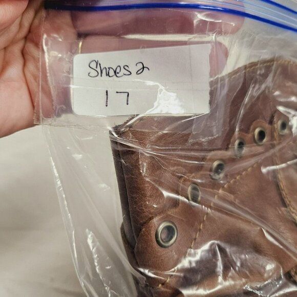 Zodiac Cognac Brown Eyelet Grommet Scalloped Ruche Leather Pull on Boots ROSE 8 - Picture 8 of 8